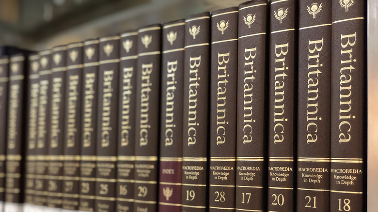 Close up of a set of encyclopedias