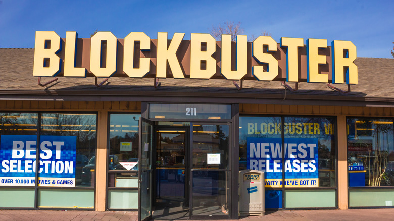 The front of an old Blockbuster video store