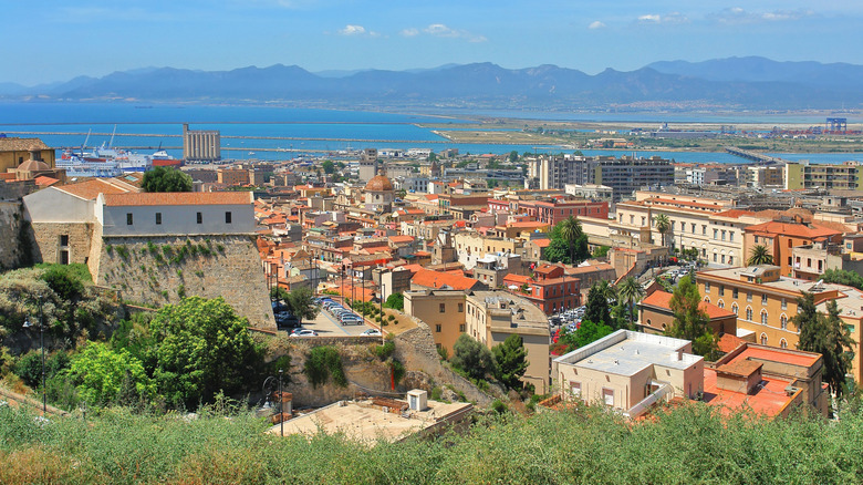 Hillside shot of the city of Cagliari, Italy