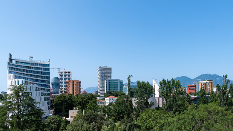 The city skyline of Tirana, Albania