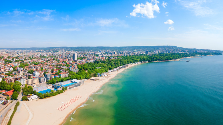 Shot of a long stretch of beach in Varna, Bulgaria