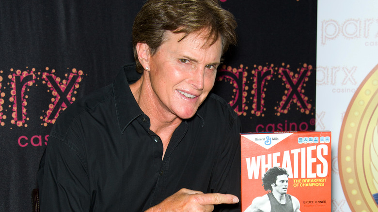 Former Bruce Jenner with Wheaties cereal box