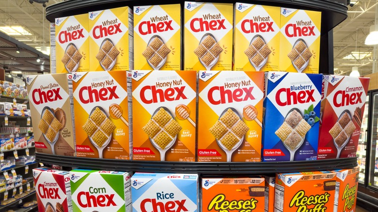 Display of Chex brand cereals in store