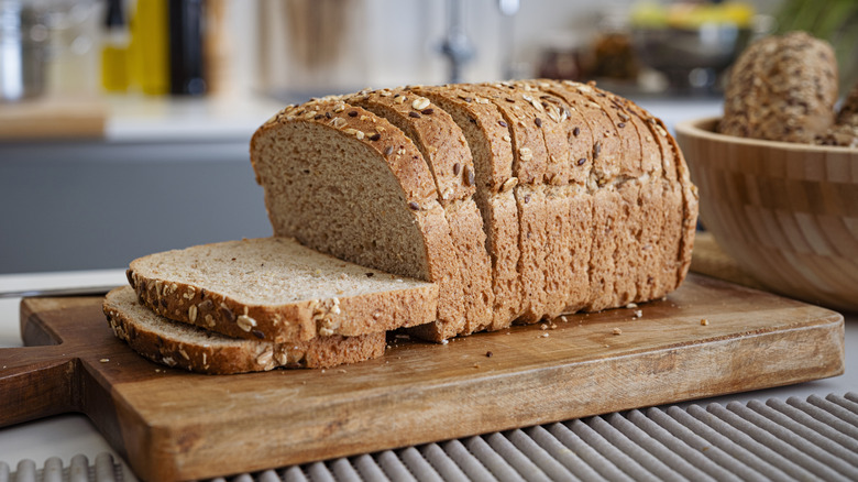 Sliced bread on a cutting board