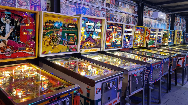 pinball machines in a row