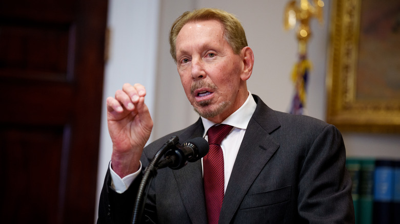 Larry Ellison during a news conference at the White House January 21, 2025