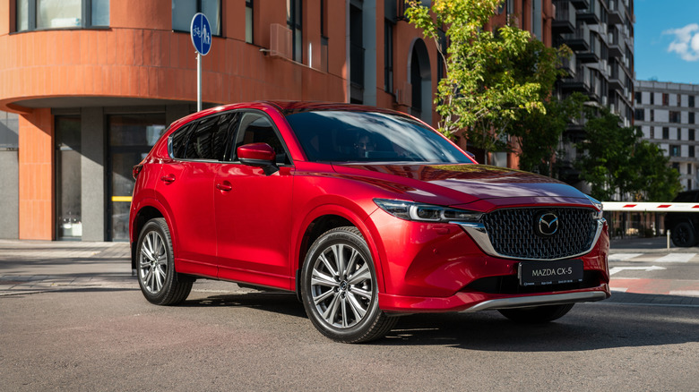 New Mazda CX-5 in street of residential district
