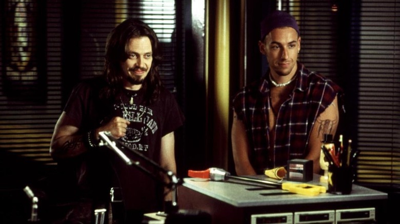 Still from 1994 movie "Airheads" with actors Steve Buscemi and Adam Sandler