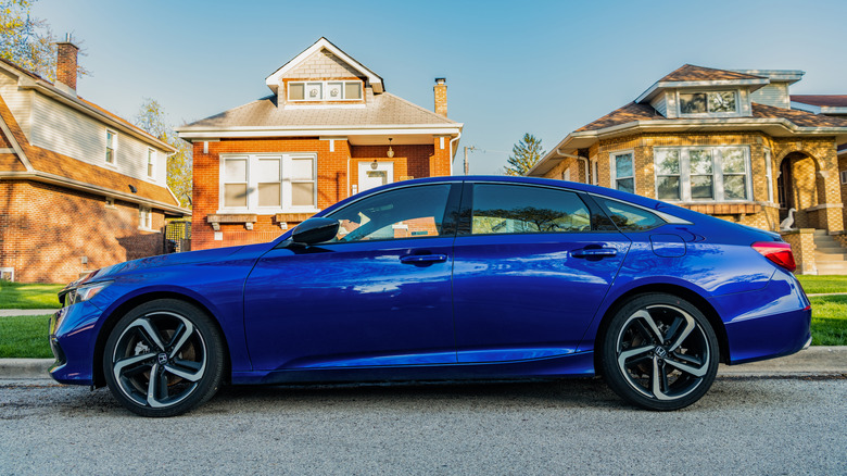 Parked blue Honda Accord