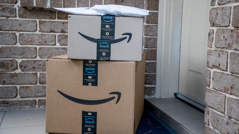 Amazon packages on a doorstep