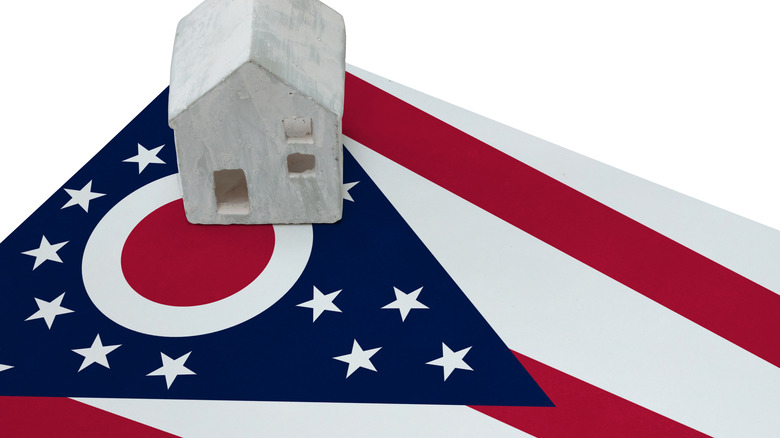 house with Ohio state flags