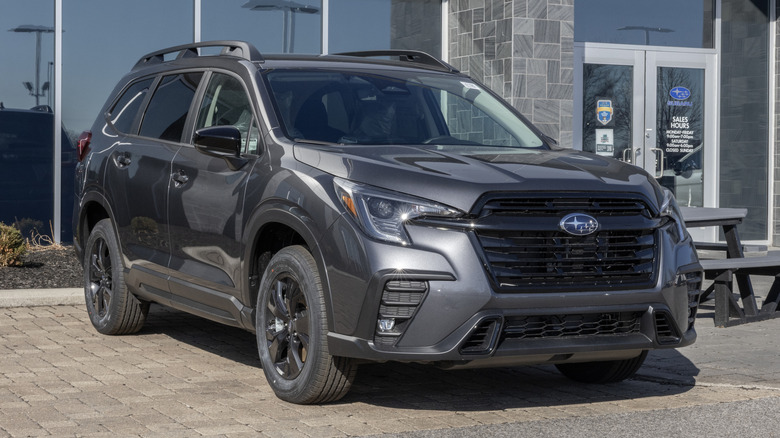 Subaru Ascent Premium SUV display at a dealership.