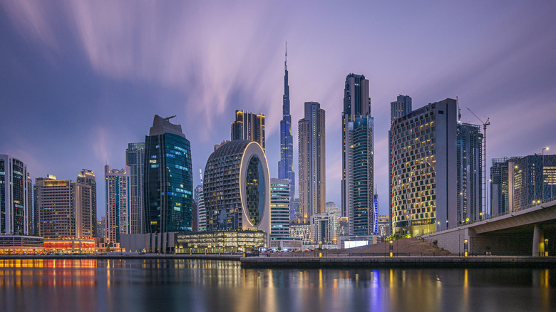 Evening view of Dubai city skyline