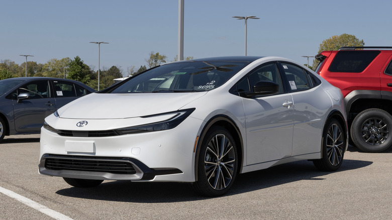The Toyota Prius XLE display at a dealership.