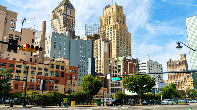 Skyline of Downtown Newark in New Jersey, United States.