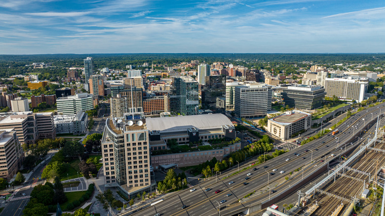 Aerial view of downtown Stamford, Connecticut.