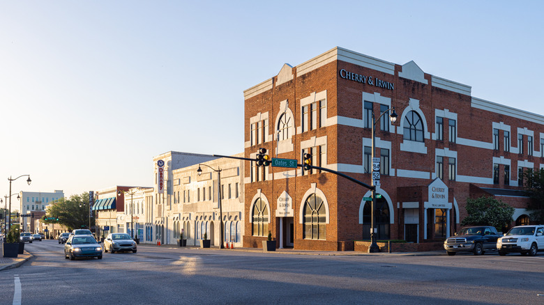 Shot of old business district along main street in Dothan, Alabama