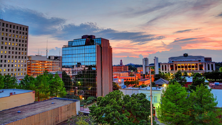 Lafayette, Louisiana city skyline at sunset