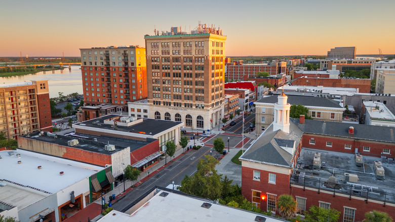 Downtown skyline of Wilmington, North Carolina at sunset