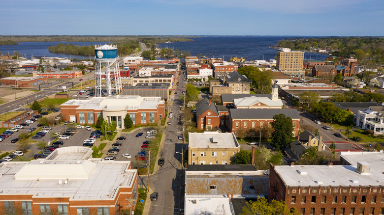 An overhead view of Downtown Elizabeth City, North Carolina