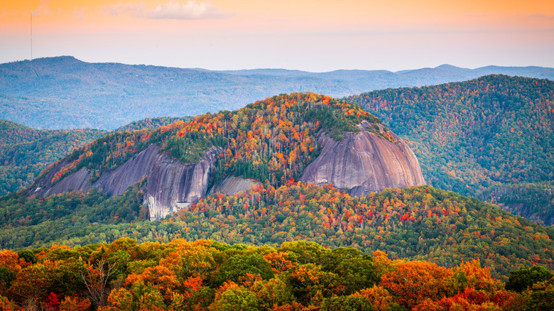 View of a hilly North Carolina area at sunset