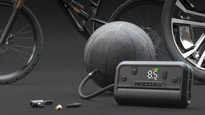 blowing up basketball with NOCO inflator