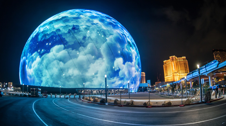 MSG Sphere lit up at night in Las Vegas, Nevada.