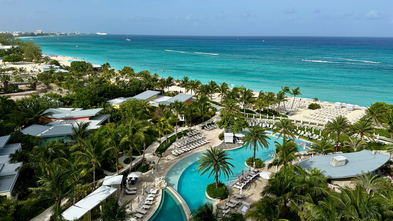 Aerial view of Cayman Islands beach and resort area