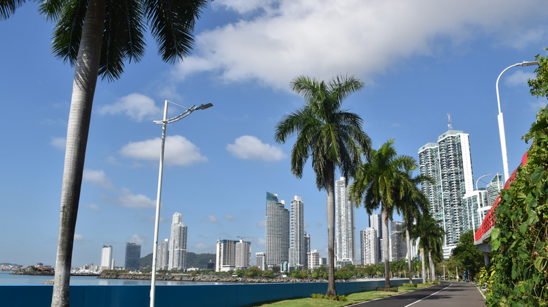 Shot of Panama City, Panama skyline from river area