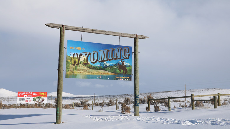 welcome to Wyoming sign in snow
