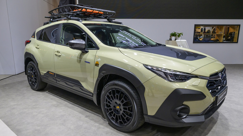 A Subaru Crosstrek crossover SUV on display.