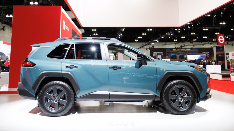 The 2026 Toyota RAV4 on display during the 2025 Los Angeles Auto Show.