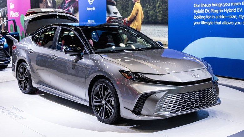 A Toyota Camry in a showroom.