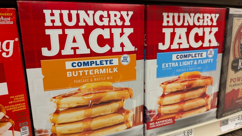 Boxes of Hungry Jack pancake mix