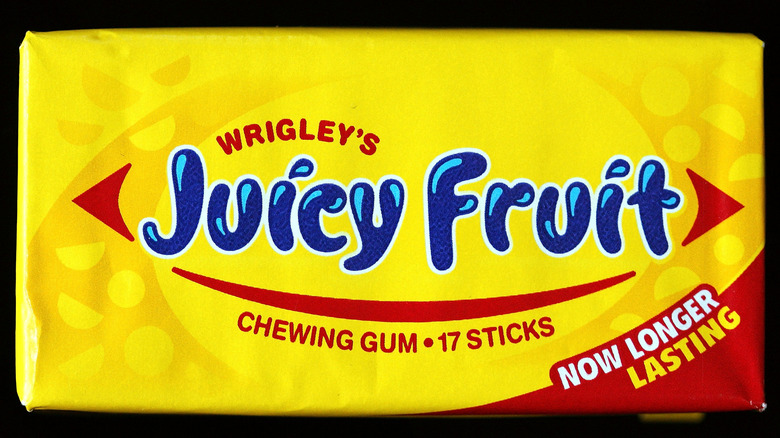 Close up of yellow packet of Juicy Fruit chewing gum