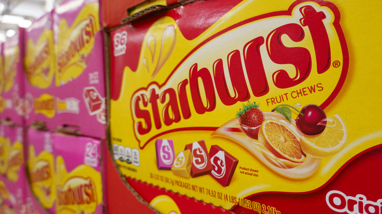 Close up of Starburst text on yellow box