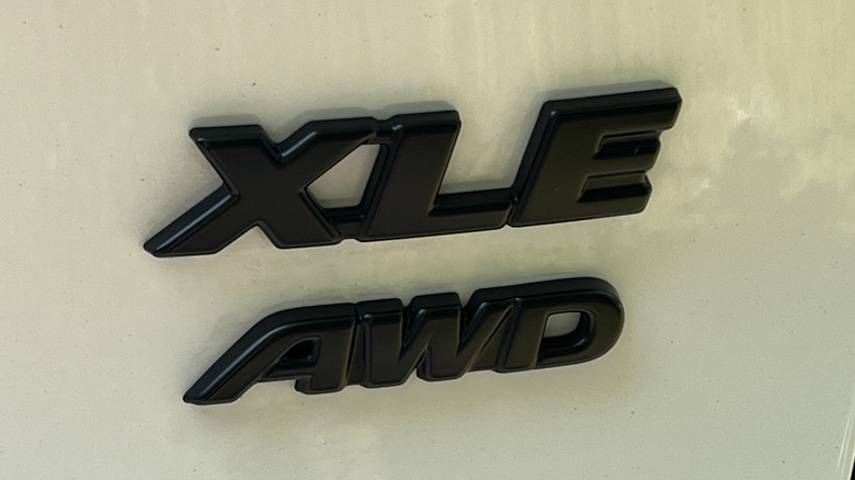 Toyota RAV4 XLE emblem on the back of the vehicle.