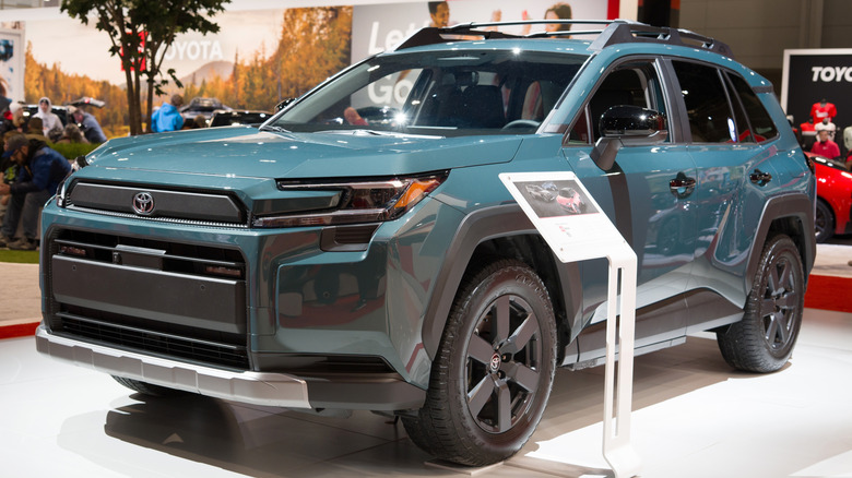 Toyota RAV4 2026 model SUV showcased at an auto show.