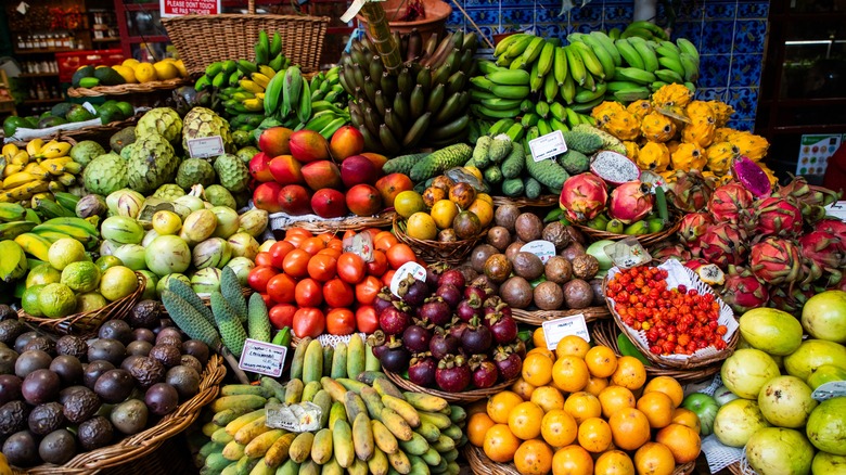 display of exotic fruits
