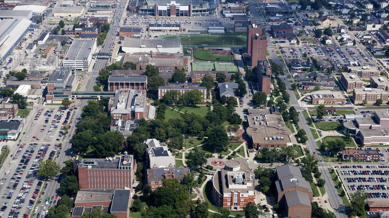 An overhead shot of the Marshall University campus