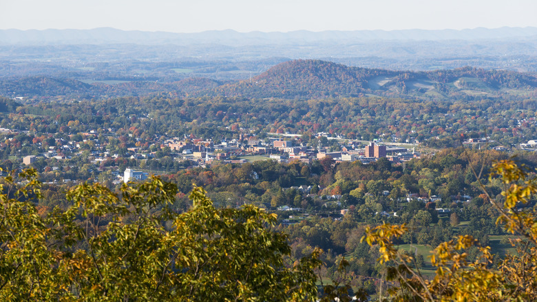 An overhead view of Johnson City, Tennessee, from Buffalo Mountain