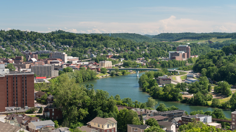 aerial view of downtown Morgantown, West Virginia