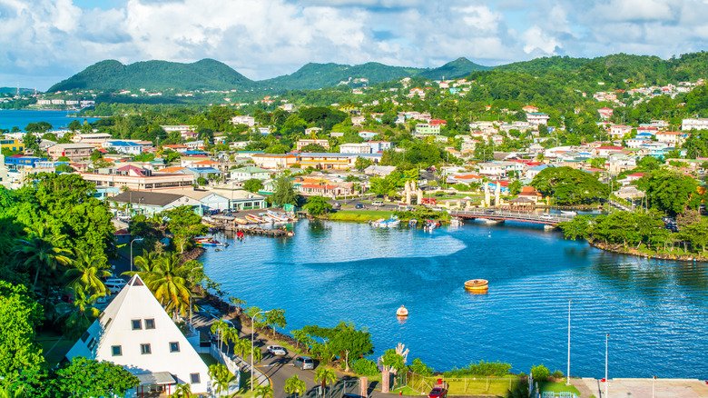 overhead view of marina with recreational watercraft