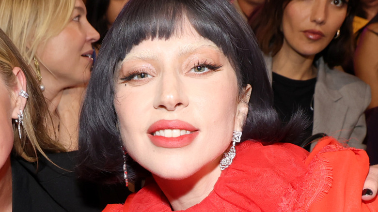 Lady Gaga smiles for camera while posing with friend