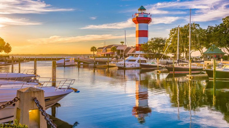 Hilton Head, South Carolina, lighthouse at dusk.