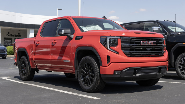 GMC Sierra 1500 Elevation pickup display at a dealership.