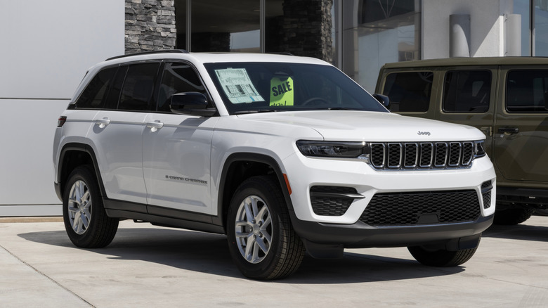 Jeep Grand Cherokee on display at a dealership.