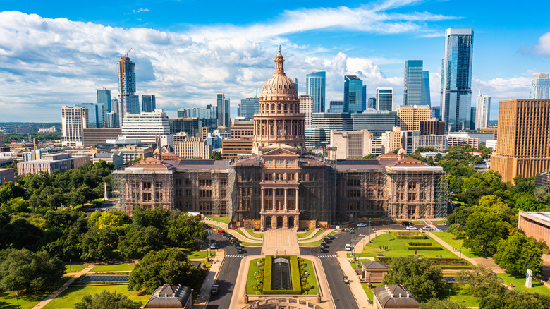 An aerial view of a major Texas city.