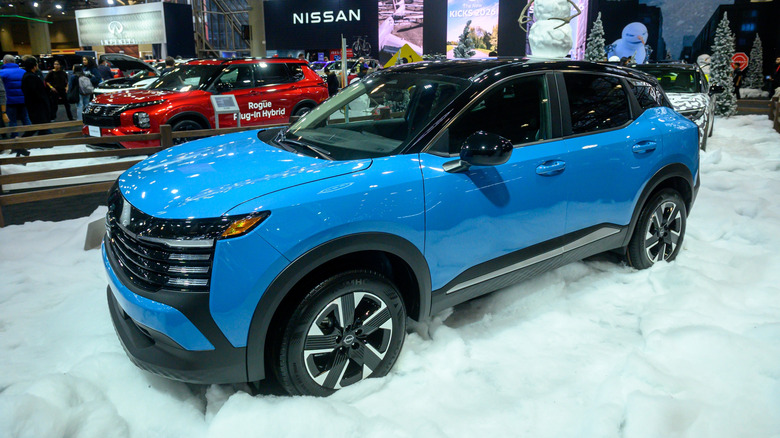 The Nissan Kicks compact SUV on display at the 2026 Canadian International AutoShow.
