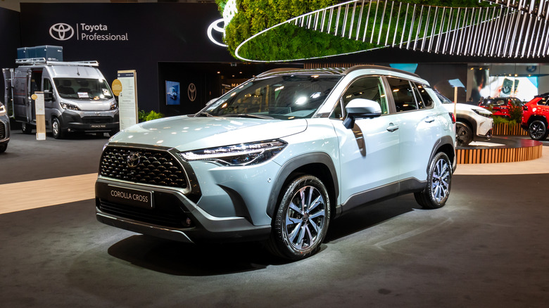 A Toyota Corolla Cross on display.